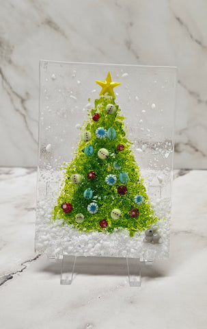 Handmade Fused Art Glass Christmas Tree - Includes stand