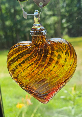 Handmade by Artisan Glass Eye Studio Gold Iridescent Swirl Heart Ornament