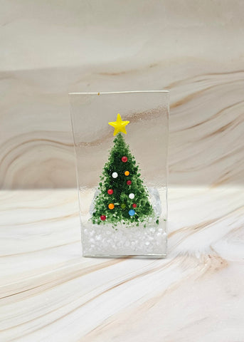 Handmade Fused Art Glass Christmas TreeTea Light - Includes battery operated candle