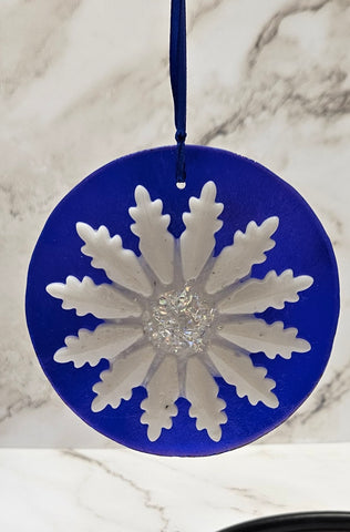 Handmade Fused Art Glass Cobalt Blue Christmas Ornament