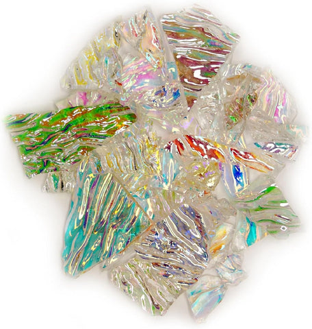 1/4 Lb Premium Dichroic Scrap Glass On Uroboros Clear Herringbone Ripple - 90 COE