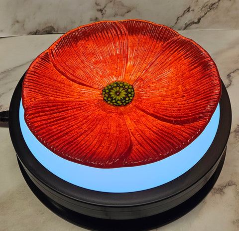 Handmade Fused Art Glass Orange Transparent Poppy Flower Bowl / Dish