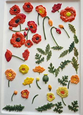 COE 96 Fused Glass Poppy Flowers, Leaves, Stems for your Fused Glass Garden Scene