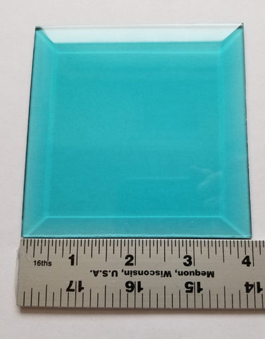 3 Inch Square Turquoise Glass Bevels - Pack of 5