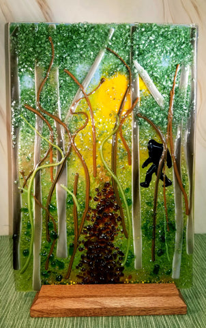 Fused Art Glass Bigfoot in the Forest (BFRO)