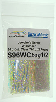 1/2 Lb Dichroic Scrap on Wissmach Thin Clear COE 96 Austin 74566