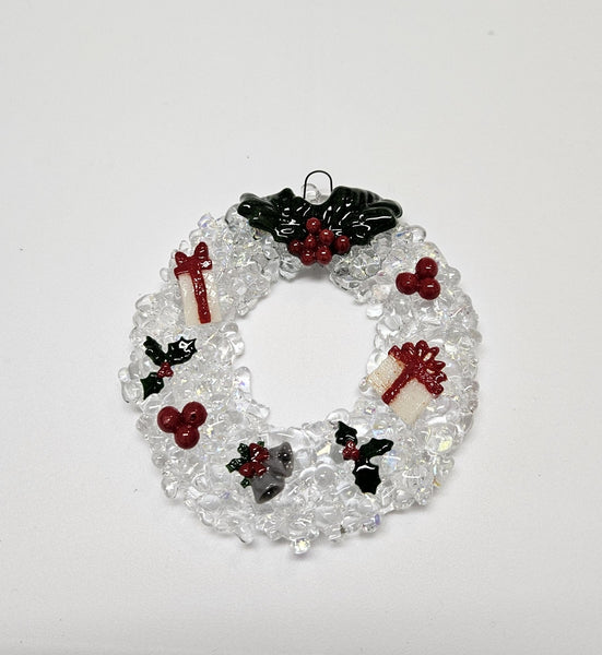 Handmade Fused Art Glass Christmas Wreath Including Gift Box
