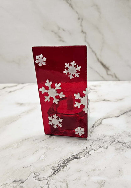 Handmade Fused Art Glass SnowflakeTea Light - Includes battery operated candle