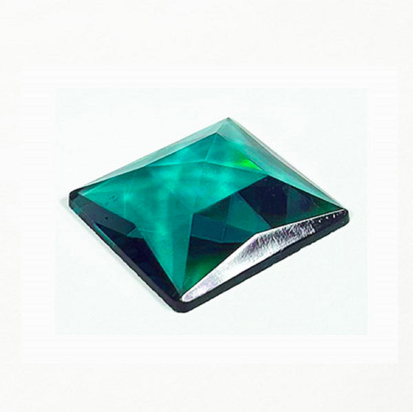 Stained Glass Jewels - 25mm Square Faceted - Blue Green 1 inch Flat Back