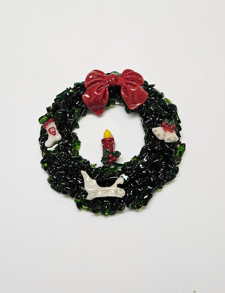 Handmade Fused Art Glass Christmas Wreath Including Gift Box