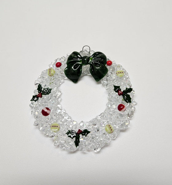 Handmade Fused Art Glass Christmas Wreath Including Gift Box