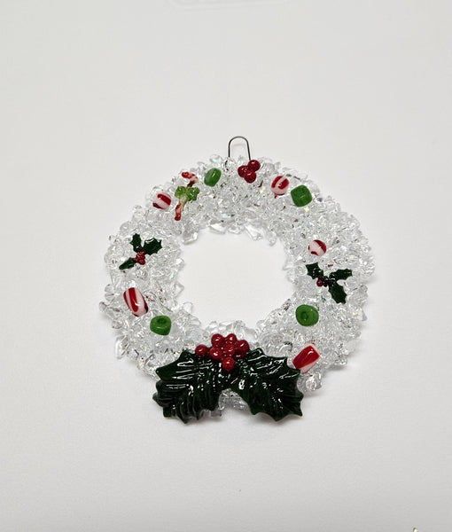 Handmade Fused Art Glass Christmas Wreath Including Gift Box