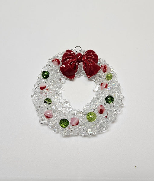 Handmade Fused Art Glass Christmas Wreath Including Gift Box