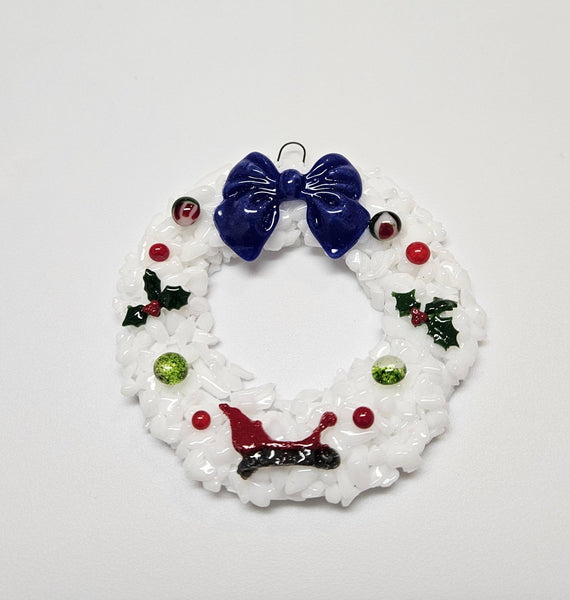 Handmade Fused Art Glass Christmas Wreath Including Gift Box