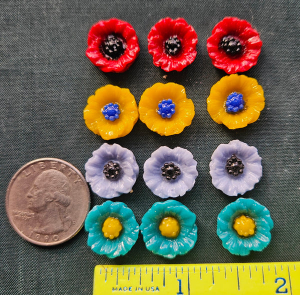 COE 96 Pre Fused Small Glass Flowers Assortments Small Poppy (s) ~1/2 Inch