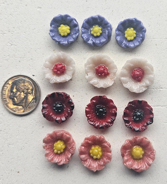 COE 96 Pre Fused Small Glass Flowers Assortments Small Poppy (s) ~1/2 Inch