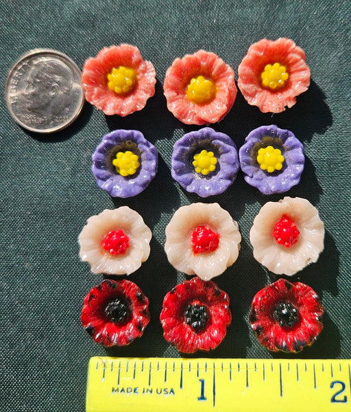 COE 96 Pre Fused Small Glass Flowers Assortments Small Poppy (s) ~1/2 Inch