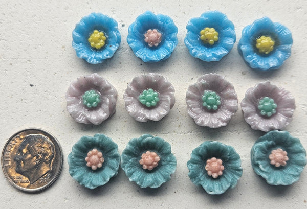 COE 96 Pre Fused Small Glass Flowers Assortments Small Poppy (s) ~1/2 Inch