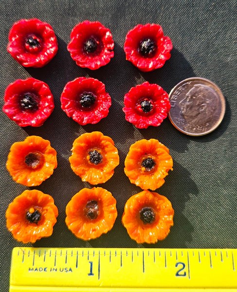 COE 96 Pre Fused Small Glass Flowers Assortments Small Poppy (s) ~1/2 Inch