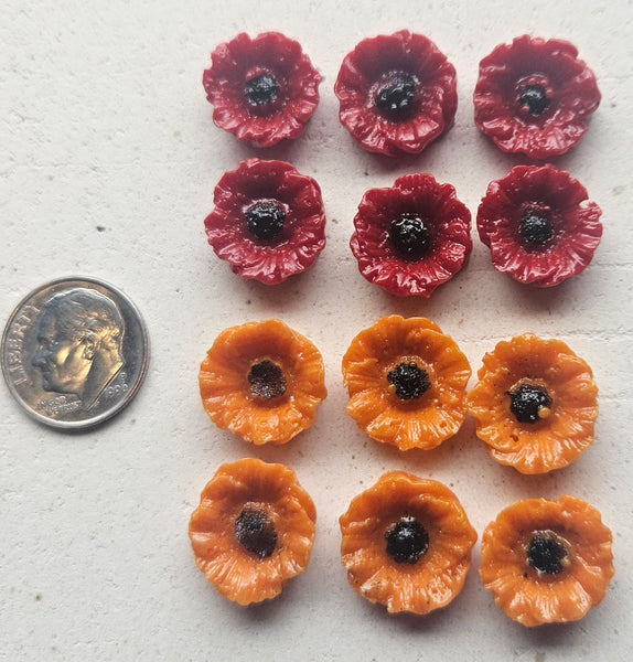 COE 96 Pre Fused Small Glass Flowers Assortments Small Poppy (s) ~1/2 Inch