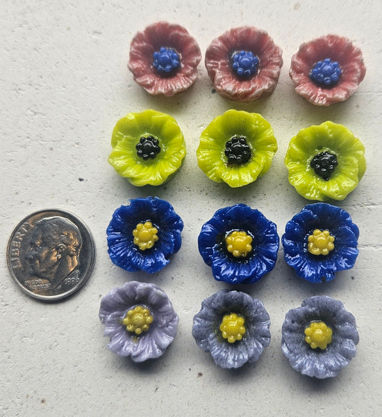 COE 96 Pre Fused Small Glass Flowers Assortments Small Poppy (s) ~1/2 Inch