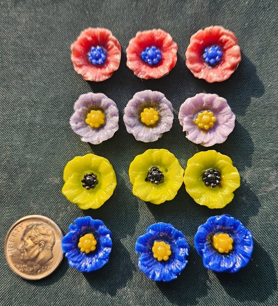 COE 96 Pre Fused Small Glass Flowers Assortments Small Poppy (s) ~1/2 Inch