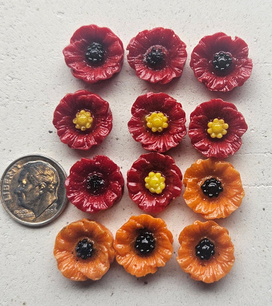 COE 96 Pre Fused Small Glass Flowers Assortments Small Poppy (s) ~1/2 Inch