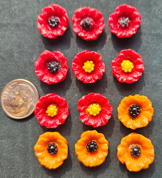COE 96 Pre Fused Small Glass Flowers Assortments Small Poppy (s) ~1/2 Inch