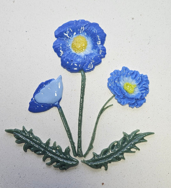 COE 96 Fused Glass Poppy Flowers, Leaves, Stems for your Fused Glass Garden Scene
