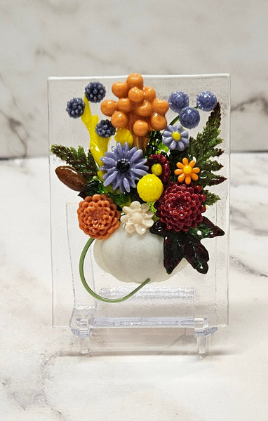 Handmade Fused Art Glass Bouquet of Flowers - Several Styles All Includes Stand
