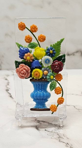 Handmade Fused Art Glass Bouquet of Flowers - Several Styles All Includes Stand