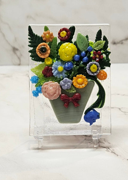 Handmade Fused Art Glass Bouquet of Flowers - Several Styles All Includes Stand