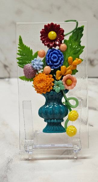 Handmade Fused Art Glass Bouquet of Flowers - Several Styles All Includes Stand