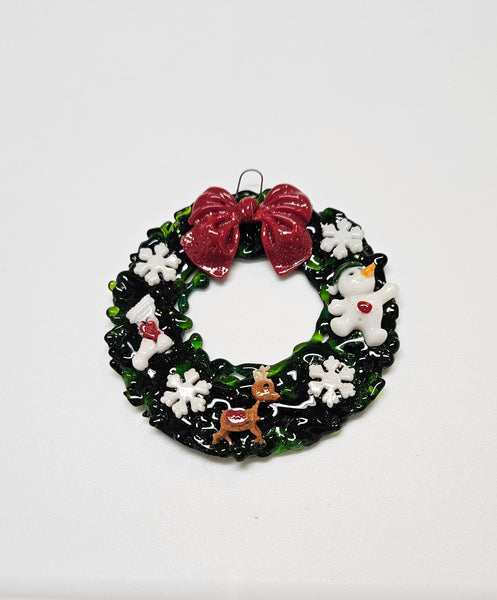Handmade Fused Art Glass Christmas Wreath Including Gift Box