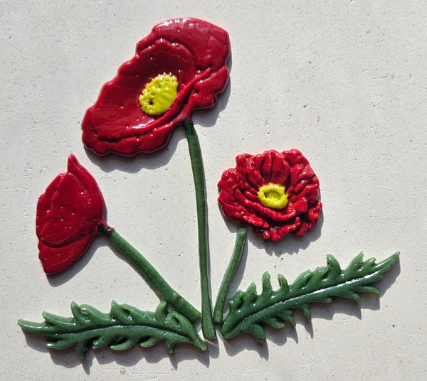 COE 96 Fused Glass Poppy Flowers, Leaves, Stems for your Fused Glass Garden Scene