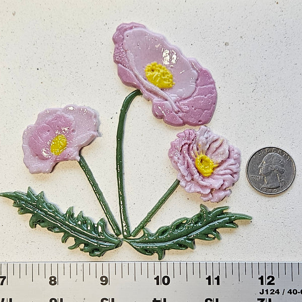 COE 96 Fused Glass Poppy Flowers, Leaves, Stems for your Fused Glass Garden Scene