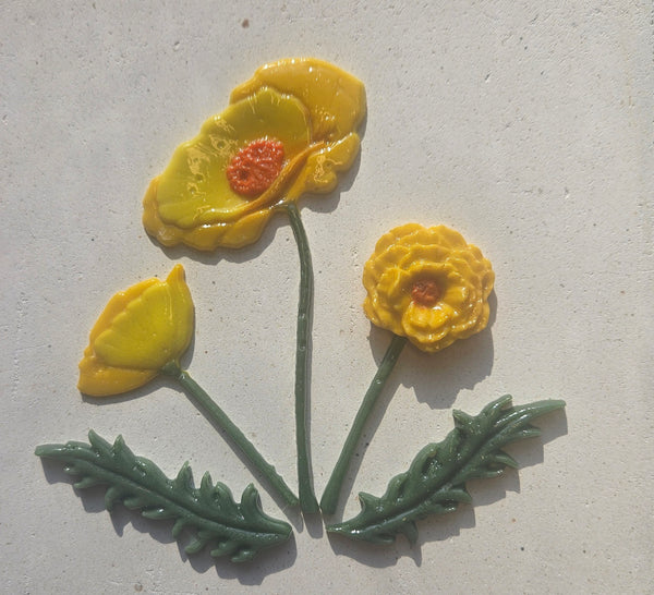 COE 96 Fused Glass Poppy Flowers, Leaves, Stems for your Fused Glass Garden Scene