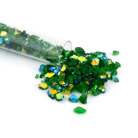 Green Glass with Rainbow Coating CBS 1 oz. Tube Dichroic Frit Flakes 96 coe