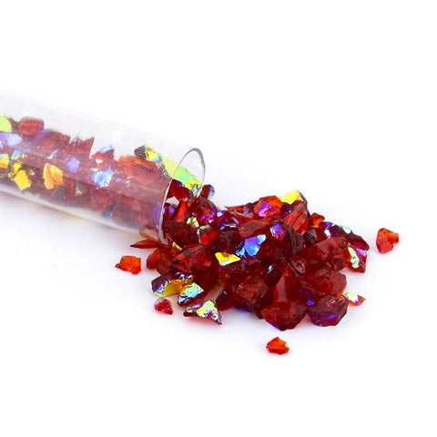 Red Glass with Rainbow Coating CBS 1 oz. Tube Dichroic Frit Flakes 96 coe