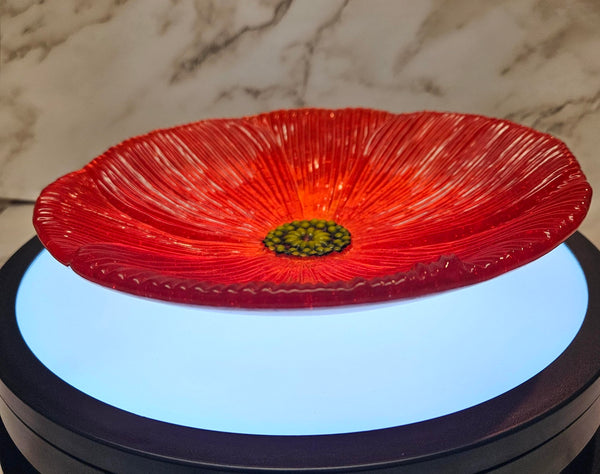 Handmade Fused Art Glass Orange Transparent Poppy Flower Bowl / Dish