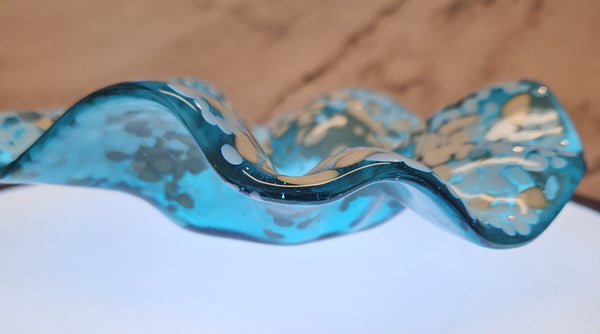 Handmade Fused Art Glass Bowl in Caribbean Blue with White and Vanilla