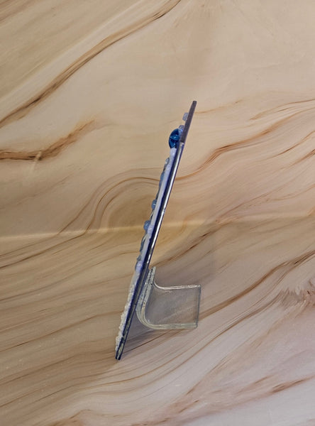 Handmade Fused Art Glass Blue Christmas Tree Winter Scene