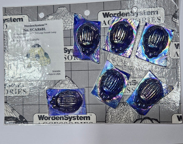 Tiffany Style - 6 Large Scarab - Iridescent Blue Aurene Chicago Art Glass