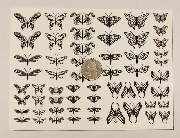 Butterflies And Dragonflies Black Enamel Decals 5 x 7 sheet