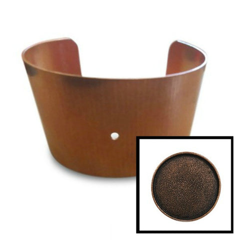 Glue & Screw Bracelet Parts - Unfinished 1 1/2" Solid Copper Drilled Cuff Bracelet & 32mm Setting Combo