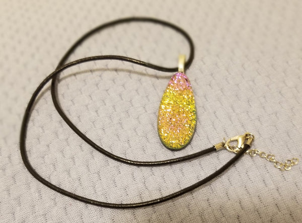 Fused Art Glass Dichroic Necklace Teardrop Pendant