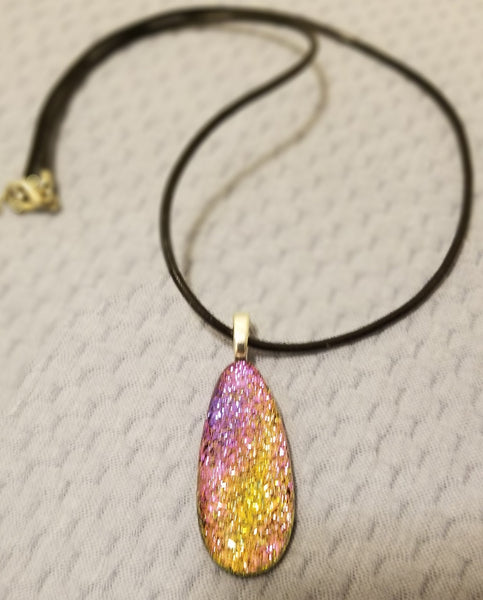 Fused Art Glass Dichroic Necklace Teardrop Pendant