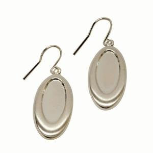 Silver Plated Brushed Satin Oval Earrings - 1 Pair