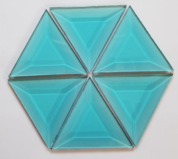 3 Inch Turquoise Glass Triangle Bevels Pack of 6
