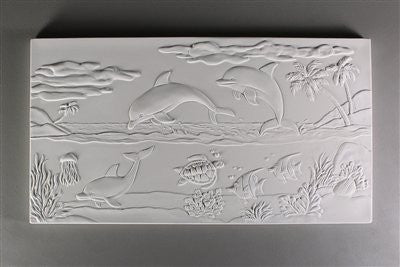 DT33 Dolphin Seascape Texture Mold for Glass Tile or Dish 7 X 13